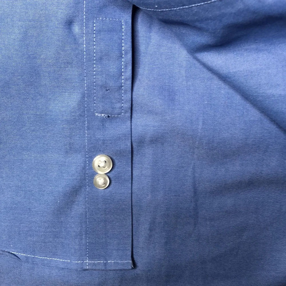 Lands’ End French Blue Short Sleeve No Iron Pinpoint Oxford Traditional Fit Tall - Picture 5 of 12
